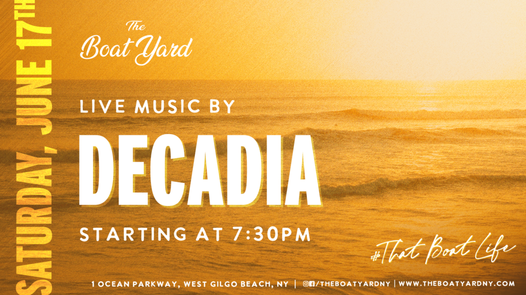 Staycation vibes are ON! Hang out at the Boat Yard and catch some sweet tunes delivered by Decadia. Music is ON at 7:30pm.
