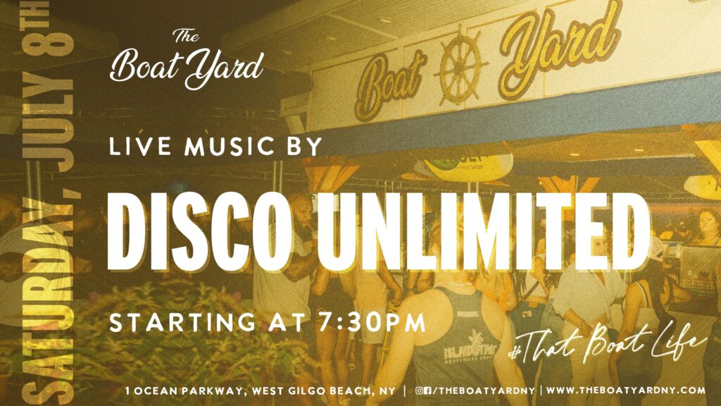 Disco Unlimited on Saturday, July 8th at 7:30pm