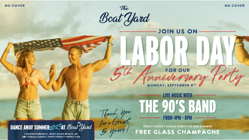labor day 5th anniversary party on monday september 4th. live music with the 90's band from 4pm - 8pm